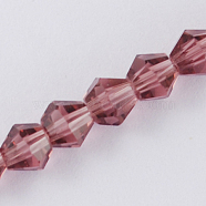 Imitation Austrian Crystal 5301 Bicone Beads, Faceted Glass Beads Strands, Old Rose, 3x3~3.5mm, Hole: 0.5mm, about 125~130pcs/strand, 15.5 inch(GLAA-S026-3mm-05)