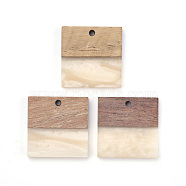 Resin & Wood Pendants, Square, Navajo White, 23x23x4mm, Hole: 2mm(X-RESI-T023-19A)