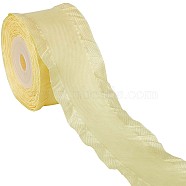 Ruffled Polyester Ribbon, Garment Decoration, Yellow, 1-1/2 inch(38mm), about 10 yards/roll(OCOR-WH0047-79)