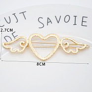 Alloy Geometric Hair Barrettes, Frog Buckle Hairpin for Women, Girls, Heart with Wing, Golden, 80x27mm(OHAR-PW0001-216-17)