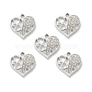 Alloy Rhinestone Pendants, Platinum Tone Hollow Out Heart Charms, Crystal, 18.5x17.5x3.2mm, Hole: 2mm(ALRI-C007-51P)