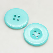 Resin Buttons, Dyed, Flat Round, Cyan, 30x3mm(RESI-D033-30mm-11)