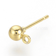 Iron Ball Stud Earring Findings, with Loop, Golden, 6.5x4mm, Hole: 1mm, Pin: 0.8mm(KK-R071-09G)