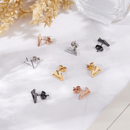 4 Pair 4 Colors Stainless Ssteel Hollow Out Mountain Stud Earrings for Women, Mixed Color, 6x11mm, Pin: 0.7mm, 1 Pair/color(EJEW-AN0002-72)