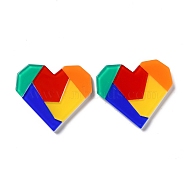Acrylic Cabochons, Heart with Color-block Abstract Geometric Pattern, for DIY Earring Clip Supplies, Colorful, 34x38.5x4mm(MACR-P024-01)