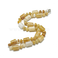 Natural Topaz Jade Beaded Necklaces, with Alloy Lobster Clasps, Column, 18.1 inch~18.5  inch(46~47cm), Column: 13~14x10mm(NJEW-S392-15)