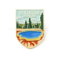 Creative Landscape Theme Enamel Pin, Gold Plated Alloy Word Yellowstone National Park Badge for Backpack Clothes, Flag Pattern, 30x21.5x1.5mm(JEWB-J005-02B-G)