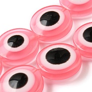 Resin Imitation Lampwork Beads Strands, Flat Round with Evil Eye, Hot Pink, 20x9mm, Hole: 1.4mm, about 20pcs/strand, 15.94 inch(40.5cm)(RESI-F032-01D)