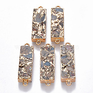 Synthetic Aqua Terra Jasper Links connectors, with Golden Plated Brass Settings and Iron Loops, Rectangle, Colorful, 44~45.5x13x7~8mm, Hole: 2mm(G-R457-17)