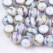 Electroplate Glass Beads, Round with Wave Pattern, Colorful, 8~8.5mm, Hole: 1.5mm(X-EGLA-S178-08D)