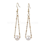 Natural Cultured Freshwater Pearl Dangle Earrings, with 304 Stainless Steel Earring Hooks, Round, Golden, 60x8mm(EJEW-JE05936-02)