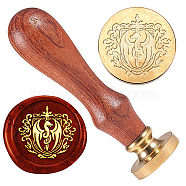 Wax Seal Stamp Set, Golden Tone Sealing Wax Stamp Solid Brass Head, with Retro Wood Handle, for Envelopes Invitations, Gift Card, Dragon, 83x22mm, Stamps: 25x14.5mm(AJEW-WH0208-1021)