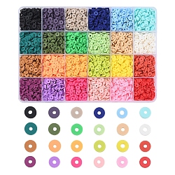 3600Pcs 24 Colors Handmade Polymer Clay Beads, Heishi Beads, for DIY Jewelry Crafts Supplies, Disc/Flat Round, Mixed Color, 6x1mm, Hole: 2mm, 150pcs/color(CLAY-YW0001-11A)