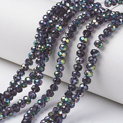 Electroplate Transparent Glass Beads Strands, Half Multi-color Plated, Faceted, Rondelle, Midnight Blue, 4x3mm, Hole: 0.4mm, about 113~115pcs/strand, 41~42cm(EGLA-A034-T4mm-Q09)