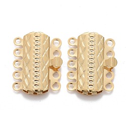 304 Stainless Steel Box Clasps, Multi-Strand Clasps, 5-Strands, 10-Holes, Rectangle with Flower, Golden, 19.5x15x3mm, Hole: 1.4mm(STAS-P249-03G)