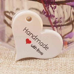 Paper Gift Tags, Hang Tags, For Arts and Crafts, For Valentine's Day, Thanksgiving, Heart with Word Thank You, White, 32x39x0.4mm, Hole: 4mm(CDIS-P001-B03-A)