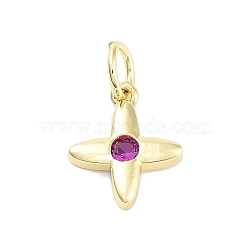 Cross Charms Rack Plating Brass Cubic Zirconia, with Jump Ring, Long-Lasting Plated, Lead Free & Cadmium Free, Medium Purple, 11.5x9.5x2mm, Hole: 3mm(KK-M293-20G-02)