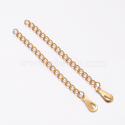 Ion Plating(IP) 304 Stainless Steel Chain Extender, with Teardrop Charms, Golden, 62~70mm, Ring: 4x3x0.5mm(STAS-F098-12)