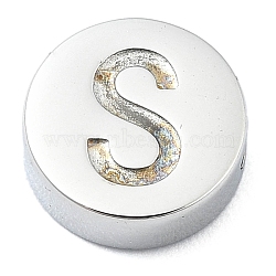 Tarnish Resistant 304 Stainless Steel Beads, Flat Round with Letter, Stainless Steel Color, Letter S, 8x3mm, Hole: 1.6mm(STAS-H219-15P-S)