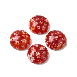 Handmade Millefiori Glass Cabochons, Half Round, Red, 16x6.5mm(LAMP-H063-01B)