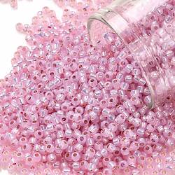 TOHO Round Seed Beads, Japanese Seed Beads, (2105) Silver Lined Pink Opal, 11/0, 2.2mm, Hole: 0.8mm, about 5555pcs/50g(SEED-XTR11-2105)