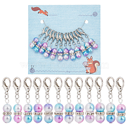 12Pcs Round Rainbow ABS Plastic Imitation Pearl Pendant Stitch Markers, Crochet Lobster Claw Clasp Charms, Platinum, 4cm(HJEW-NB00013)