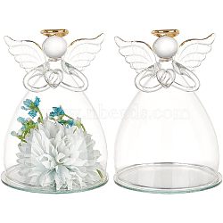 Glass Praying Angel Cover, with Round Mirror Base, Decorative Display Case, Cloche Bell Jar for Terrarium, Clear, Finished: 75x106mm(DJEW-WH0038-52)