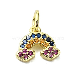 Brass Micro Pave Colorful Cubic Zirconia Pendants, Rainbow, Real 18K Gold Plated, 8.5x9.5x2.5mm, Hole: 3mm(KK-H475-12G)