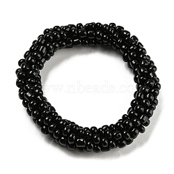 Crochet Glass Beads Braided Stretch Bracelet, Nepel Boho Style Bracelet, Black, Inner Diameter: 1-3/4 inch(4.5cm)(BJEW-K232-01I)