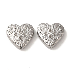 Non-Tarnish 304 Stainless Steel Beads, Heart, Stainless Steel Color, 13.5x14.5x4.5mm, Hole: 1.4mm(STAS-K285-39P)