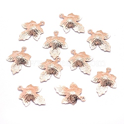 Brass Pendants, Cadmium Free & Nickel Free & Lead Free, Leaf, Real Rose Gold Plated, 15.5x12x2mm, Hole: 1mm(KK-J279-07RG-NR)