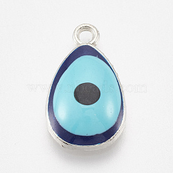 Alloy Enamel Pendants, Teardrop with Evil Eye, Platinum, Sky Blue, 17.5x10.5x4mm, Hole: 1.5mm(ENAM-S016-04)