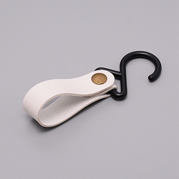PU Leather with Plastic Carabiners Hanger Buckle Hook, for Outdoor Hanging, Pot, Clothes, Kitchenware, Utensils, Pan, Rectangle, White, 125x36mm