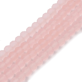 Transparent Glass Beads Strands, Faceted, Frosted, Rondelle, Pink, 4mm, Hole: 1mm