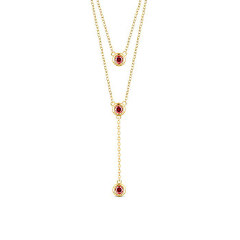 SHEGRACE 925 Sterling Silver Two-Tiered Necklaces, with Three Round Red AAA Cubic Zirconia Pendant, Golden, 14.96 inch~16.54 inch(38~42cm)