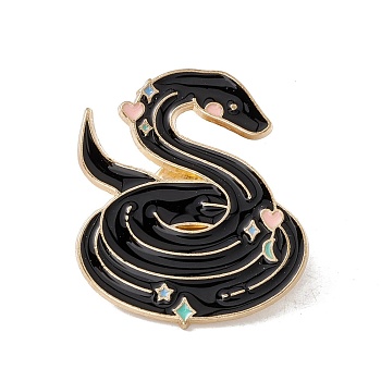 Snake Enamel Pin, Gold Plated Alloy Badge for Backpack Clohtes, Black, 32x28x1.5mm
