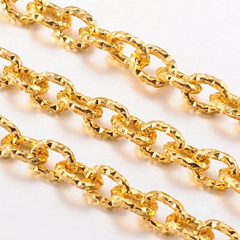 Aluminium Cable Chains, Textured, Unwelded, Oval, Gold, 7x6x1.5mm