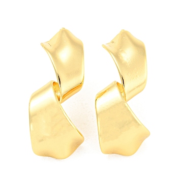 Rack Plating Brass Twist Stud Earrings, Long-Lasting Plated, Lead Free & Cadmium Free, Real 18K Gold Plated, 32x14mm
