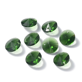 Glass Charms, Faceted, Cone, Green, 14x7mm, Hole: 1mm