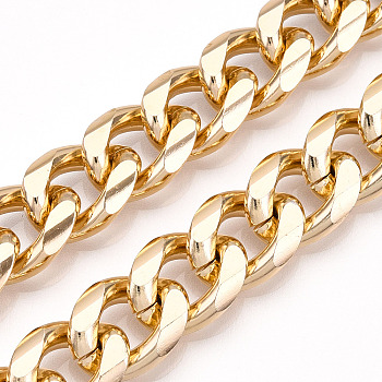 Aluminum Faceted Curb Chains, Diamond Cut Cuban Link Chains, Unwelded, Light Gold, 16.5x12.5x3.5mm