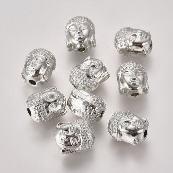 Alloy Beads, Buddha Head, Platinum, 10x9x8mm, Hole: 2mm