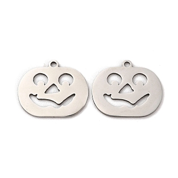 201 Stainless Steel Pendants, Pumpkin Charm, Stainless Steel Color, 15.5x18.5x1mm, Hole: 1.4mm