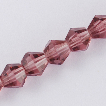 Imitation Austrian Crystal 5301 Bicone Beads, Faceted Glass Beads Strands, Old Rose, 3x3~3.5mm, Hole: 0.5mm, about 125~130pcs/strand, 15.5 inch