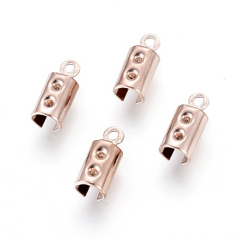 Ion Plating(IP) 304 Stainless Steel Cord Ends, End Caps, Column, Rose Gold, 10x3mm, Hole: 1mm, Inner Diameter: 4mm