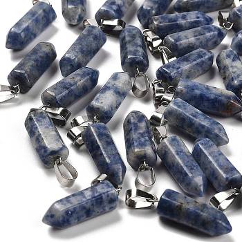 Natural Blue Spot Jasper Pendants, with Stainless Steel Color Plated 201 Stainless Steel Snap on Bails, 25.5~26.5x8~9x8~9mm, Hole: 7x4mm