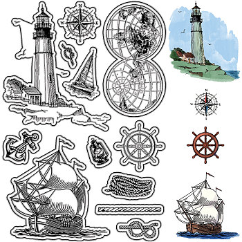 Custom PVC Plastic Clear Stamps, for DIY Scrapbooking, Photo Album Decorative, Cards Making, Stamp Sheets, Film Frame, Sailboat, 160x110x3mm