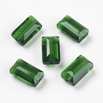 Imitation Austrian Crystal Beads, Grade AAA, Faceted, Rectangle, Green, 10x15.5x7mm, Hole: 0.9~1mm