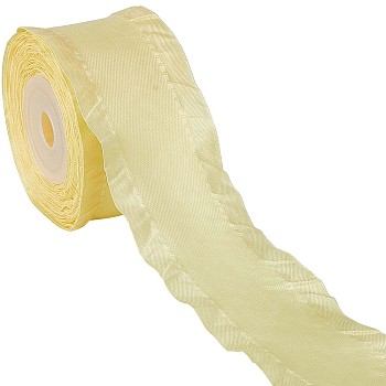 Ruffled Polyester Ribbon, Garment Decoration, Yellow, 1-1/2 inch(38mm), about 10 yards/roll