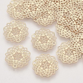 Brass Links connectors, Etched Metal Embellishments, Long-Lasting Plated, Flower, Light Gold, 13.5x0.3mm, Hole: 1.2mm