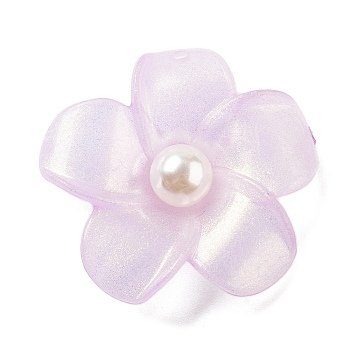 Opaque Resin Pendants, with ABS Imitation Pearl, Flower, Thistle, 42x44x11.5mm, Hole: 2.3mm